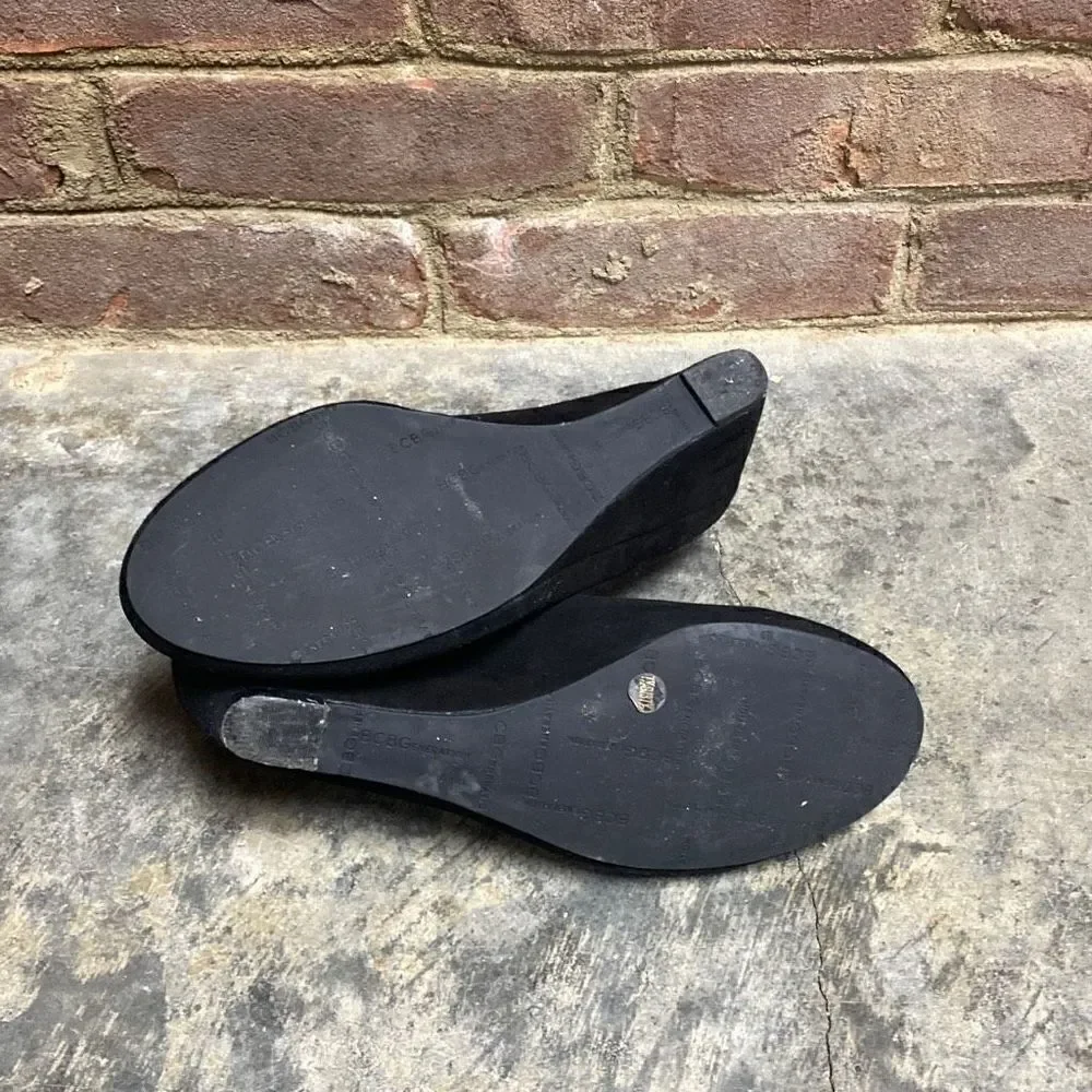 BCBG Black Suede Jeweled Wedge Size 7.5